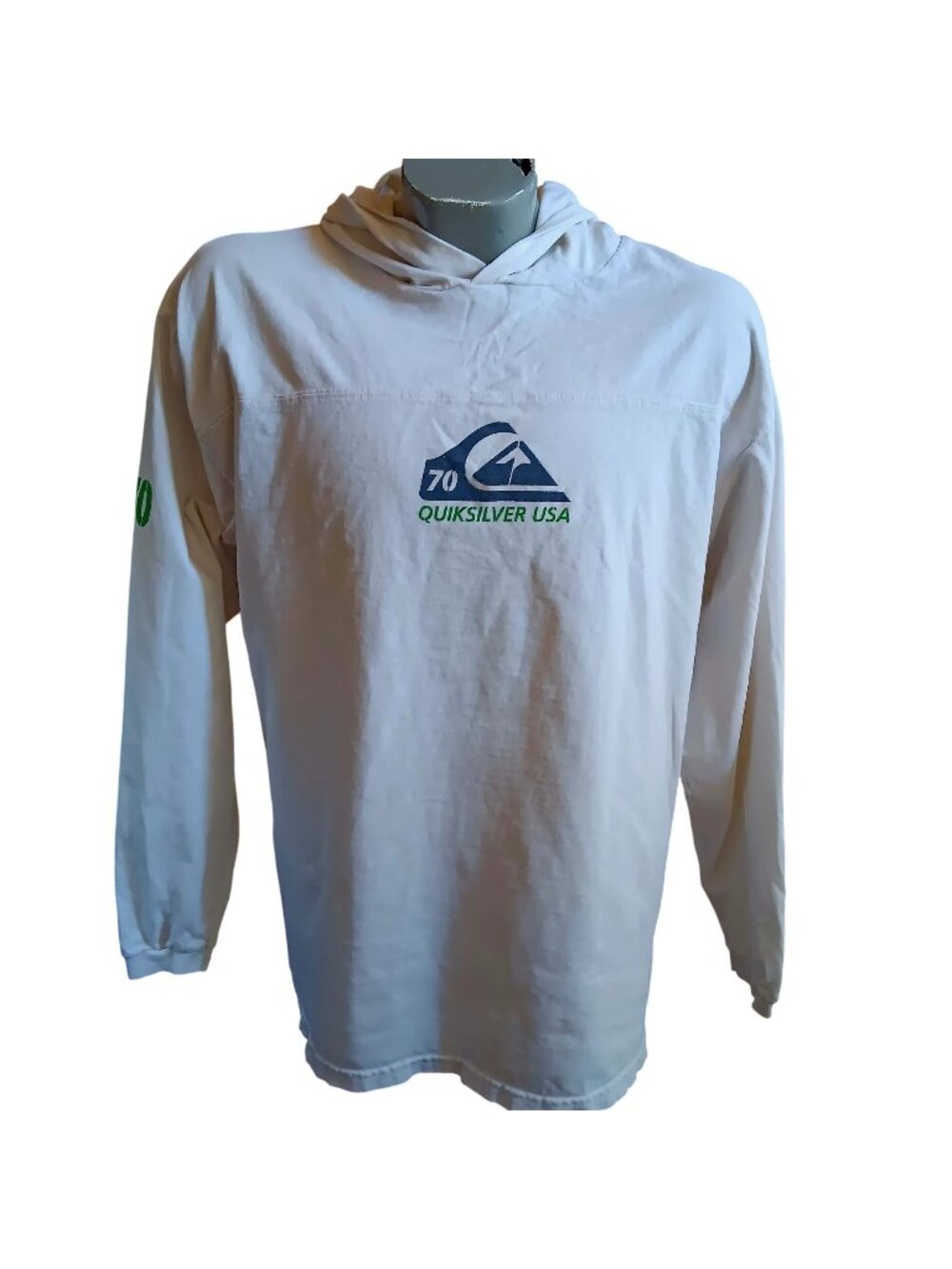 Hoodie T-shirt Large Quiksilver Vtg White 100% Cotton Y2K Mexico Skater